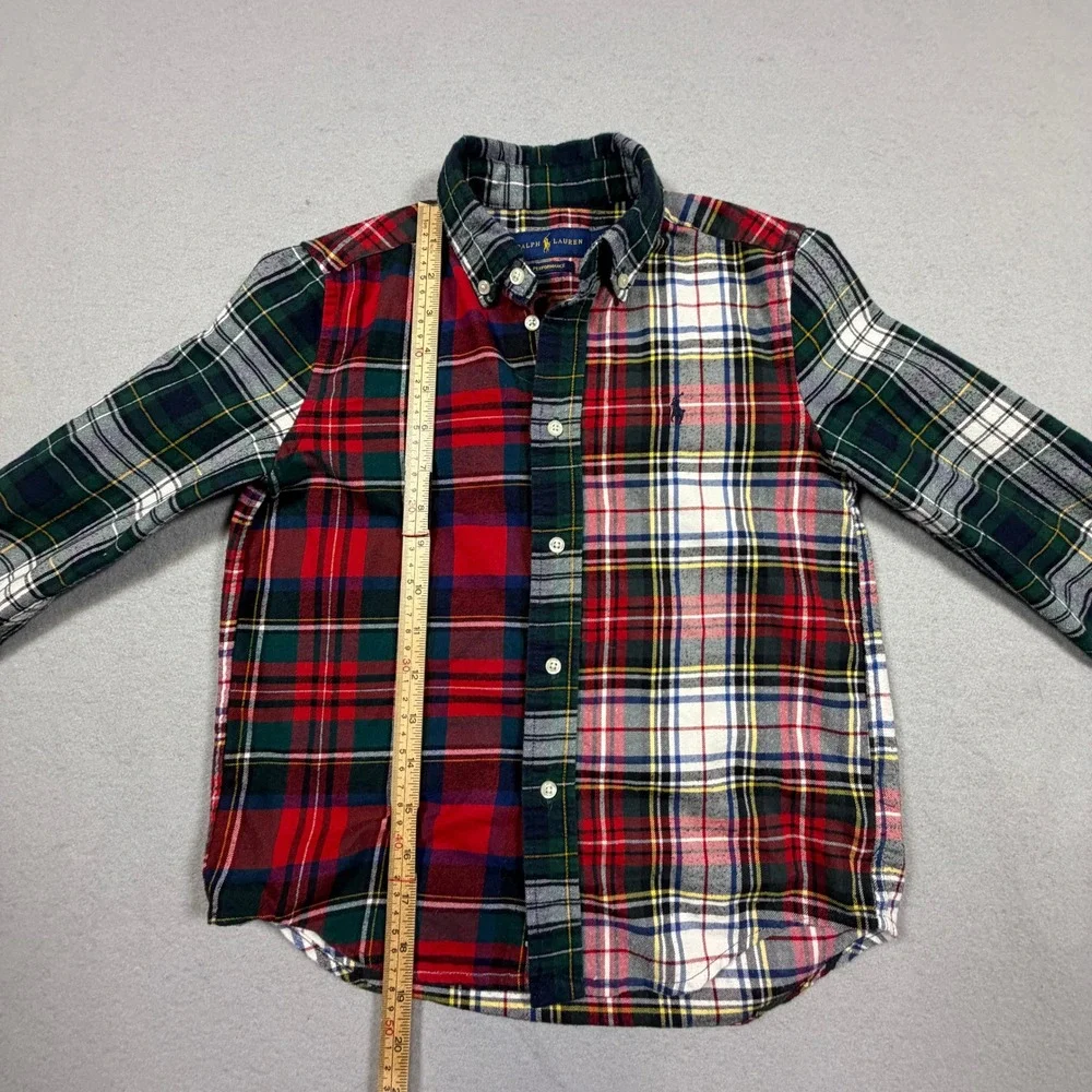 Ralph Lauren Boys Performance Mixed Plaid Button Down Shirt 6 Multi Patchwork